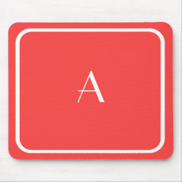 Billigt Coral Red Mousepad w/ White Monogram Musmatta