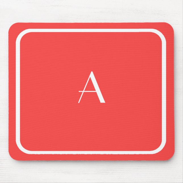 Billigt Coral Red Mousepad w/ White Monogram Musmatta (Framsidan)