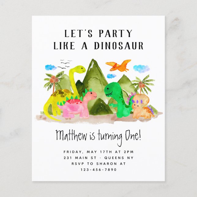 Billigt Cute Dino Jungle Dinosaur-Födelsedagsfest Flygblad (Framsidan)