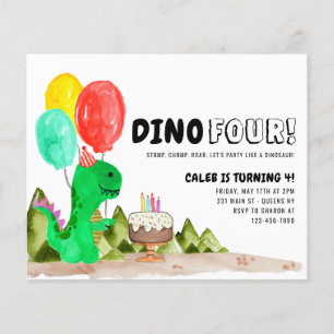 Billigt Dino FYUR Balloon Dinosaur 4e födelsedagen Flygblad