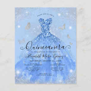 Billigt Dusty Blue Silver Gown Quinceanera Inbjuda Flygblad