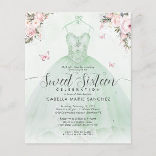 Billigt Emerald Grönt Rosa Blommigt Gown Sweet six Flygblad