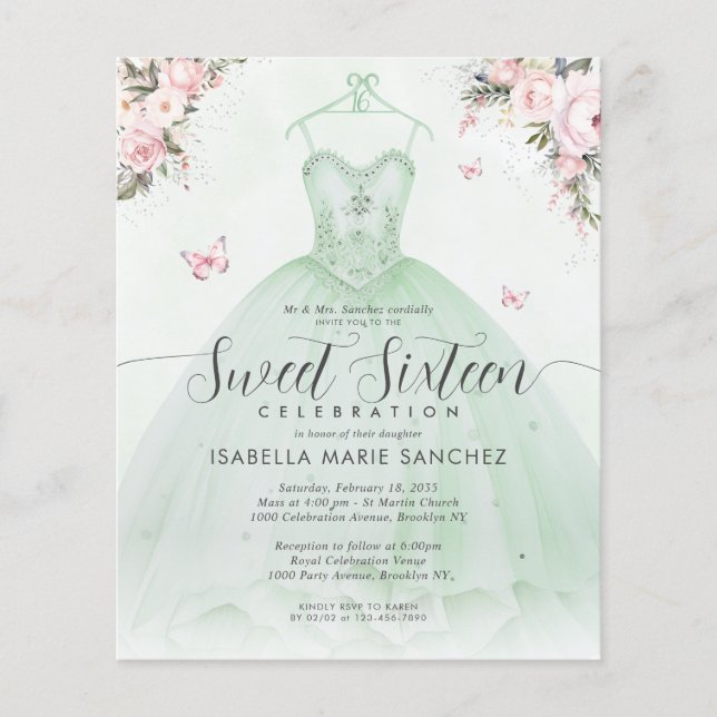 Billigt Emerald Grönt Rosa Blommigt Gown Sweet six Flygblad (Framsidan)