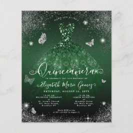 Billigt Emerald Grönt Silver Gown Photo Quinceaner Flygblad