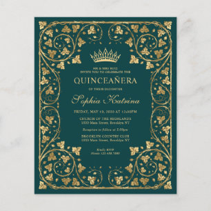 Billigt Glam Emerald Grönt Guld Tiara Quinceanera Flygblad