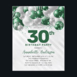 Billigt Glam Grönt Silver Balloon Glitter Birthday Flygblad<br><div class="desc">Modern Glam Emerald Grönt Silver Balloon Glitter Gnistra i alla åldrar på födelsedagsinbjudan</div>