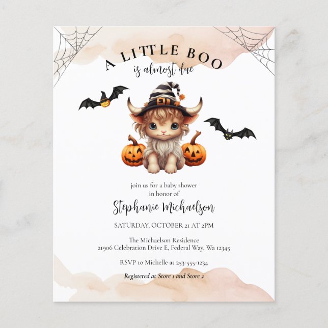Billigt Halloween Cow Little Boo Baby Shower Inbju Flygblad (Framsidan)