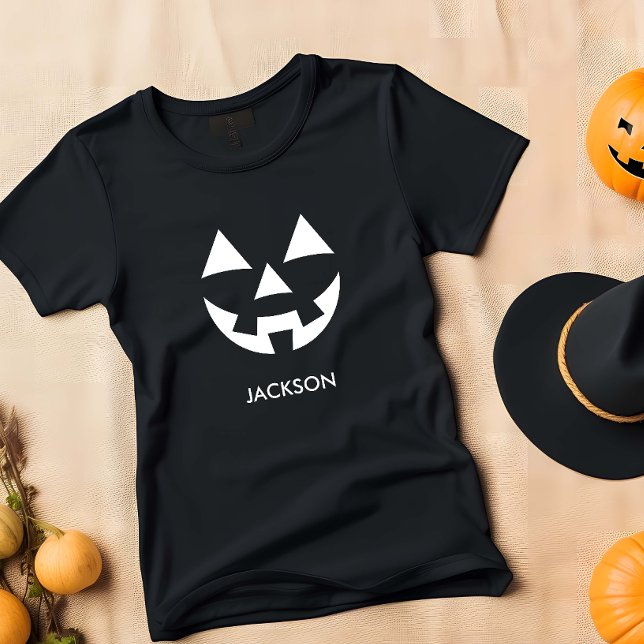 BILLIGT JACK O LANTERN PUMPKIN ANSIKTE ANPASSAT NA T SHIRT (JACK O' LANTERN PUMPKIN SMILE AFFORDABLE BABY T-SHIRT WITH CUSTOM NAME)