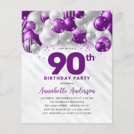 Billigt Lila Silver Balloon Glitter 90:e födelseda Flygblad