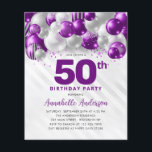 Billigt Lila Silver Blegon Glitter 50:e födelsedag Flygblad<br><div class="desc">Modern Glam Lila Violet Silver Balloon Glitter Gnistra vid någon ålder på födelsedagen</div>