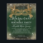 Billigt MasqueraGrönt Guld Glam Glitter födelsedag Flygblad<br><div class="desc">Modern Glam MasqueraEmerald Grönt Glitter Gnistra Dust Födelsedagsfest inbjudan</div>