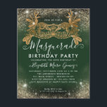 Billigt MasqueraGrönt Guld Glam Glitter födelsedag Flygblad<br><div class="desc">Modern Glam MasqueraEmerald Grönt Glitter Gnistra Dust Födelsedagsfest inbjudan</div>