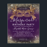 Billigt MasqueraLila Guld Glam Glitter Birthday Flygblad<br><div class="desc">Modern Glam MasqueraLila Violet Lavender Plum Guld Gnistra Dust Födelsedagsfest inbjudan</div>