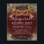Billigt Masquuppad Burgundy Guld Glitter födelseda Flygblad<br><div class="desc">Modern Glam MasqueraBurgundy Maroon Red Guld Glitter Gnistra Dust Födelsedagsfest inbjudan</div>