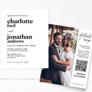Billigt Modern Typografi QR-kodfoto Bröllop Flygblad