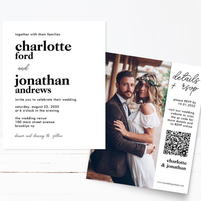 Billigt Modern Typografi QR-kodfoto Bröllop Flygblad (Skapare uppladdad)