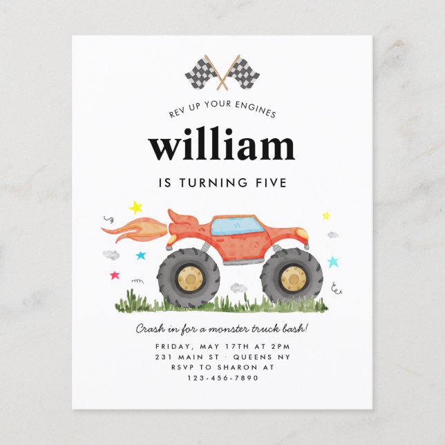 Billigt Monster Lastbil Bash Tävling Flaggor Barns Flygblad (Framsidan)