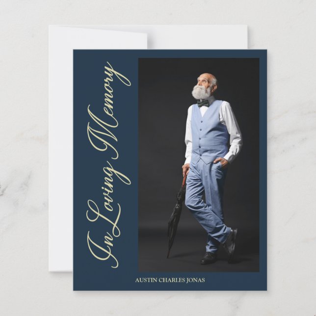 Billigt Navy Elegant Golden Photo Funeral (Framsida)