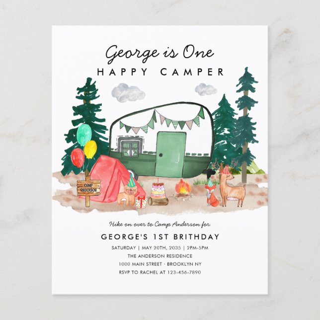 Billigt ONE Lycklig Camper Forest Camping 1:a föde Flygblad (Framsidan)