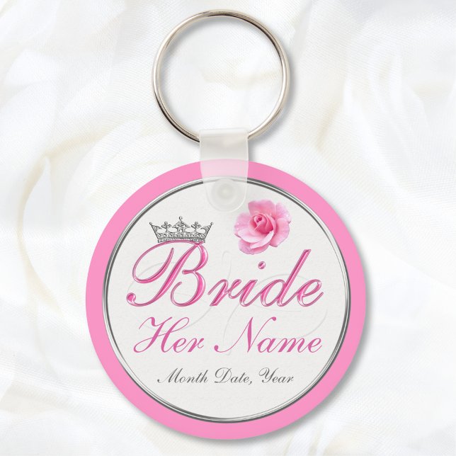 Billigt PERSONLIG Gift-idéer som ska visas Nyckelring (Bridal Shower Party Favors. Personalized Wedding Shower Favors. Pink, White, Silver Tiara Favors.)