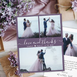 Billigt Photo Collage Mauve Bröllop Tack Flyer<br><div class="desc">Billigt Modern Elegant "Kärlek and Tackare" Handskriven Bröllop (3) Tre Photo Collage Tack-personliger är prisvärda lågbudgetflygare. Snyggt bröllop tackar dig för en mall med tre foto på framsidan och ett foto på baksidan. ***NOTERA! *** RULLA FÖR MER INFORMATION! *** Med texten "Kärlek och tack" i ett kursivt, snävt, skrivskyddat typsnitt...</div>