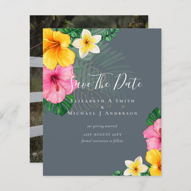 BILLIGT Photo Spara Data TROPICAL FLOWERS Beach (Fram/baksida)