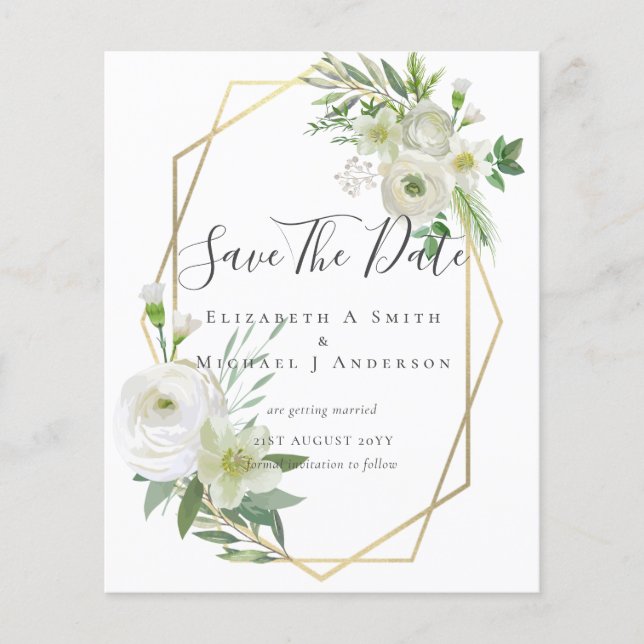 BILLIGT Photo Spara Data White Blommigt Greenery L Flygblad (Framsidan)