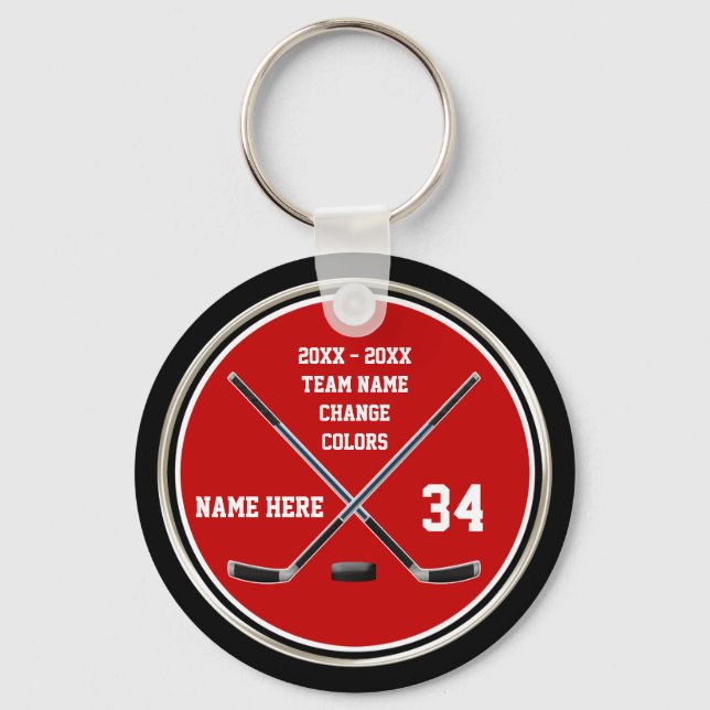 Billigt Red and Black Personlig Hockey Keychains Nyckelring (Framsida)