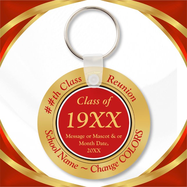 Billigt Red and Guld, Class Reunion Party favors Nyckelring (Cheap Class Reunion Gifts. Red and Gold, 50th class reunion favors or 40th class reunion souvenirs.)
