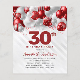 Billigt Red Silver Balloon Glitter 30års födelseda Flygblad