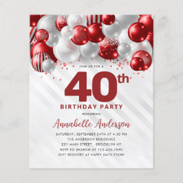 Billigt Red Silver Balloon Glitter 40:e födelsedag Flygblad
