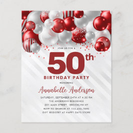 Billigt Red Silver Balloon Glitter 50:e födelsedag Flygblad