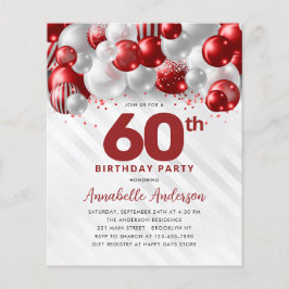 Billigt Red Silver Balloon Glitter 60:e födelsedag Flygblad