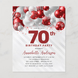Billigt Red Silver Balloon Glitter 70:e födelsedag Flygblad