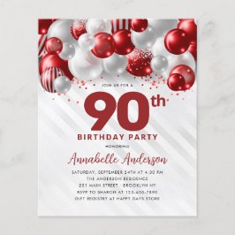 Billigt Red Silver Balloon Glitter 90:e födelsedag Flygblad