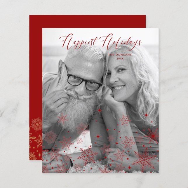 Billigt Röda julen Snöflingor Happiest Helgdagar (Fram/baksida)