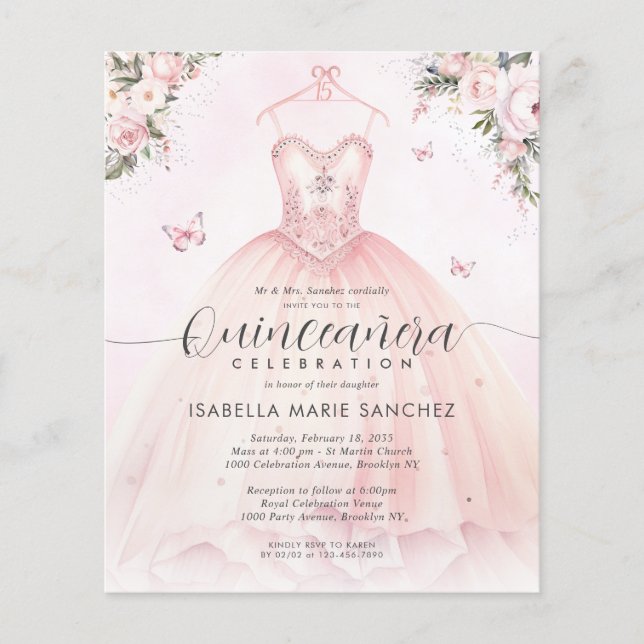 Billigt  Rosa Blommigt Princess Gown Quinceanera Flygblad (Framsidan)