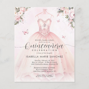 Billigt Rosa Blommigt Princess Gown Quinceanera Flygblad