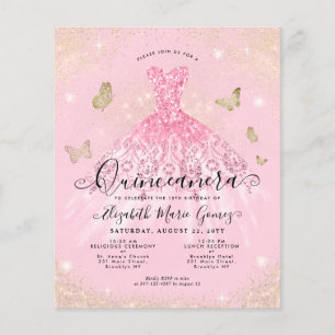 Billigt Rosa Guld Gown Quinceanera Inbjudan Flygblad
