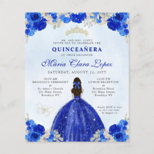 Billigt Royal Blue Guld Blommigt Princess Quinceañ Flygblad