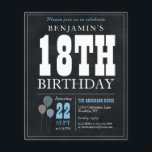 Billigt Rustic Chalkboard Blue Balloon 18:e födels Flygblad<br><div class="desc">Rustic Vintage Chalkboard White Blue Balloon 18:e Födelsedagsfest inbjudan</div>