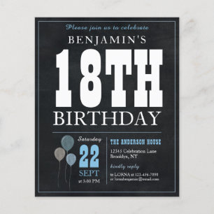 Billigt Rustic Chalkboard Blue Balloon 18:e födels Flygblad