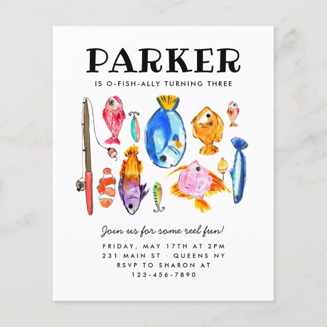 Billigt Rustic O-Fish-al Reel Roligt Fishing Birth Flygblad (Framsidan)