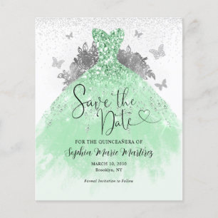 Billigt Sage Grönt Dress Quinceañera Spara datum Flygblad