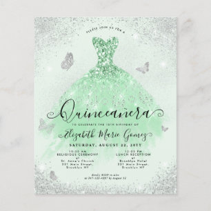 Billigt Sage Grönt Silver Glitter Gown Quinceanera Flygblad