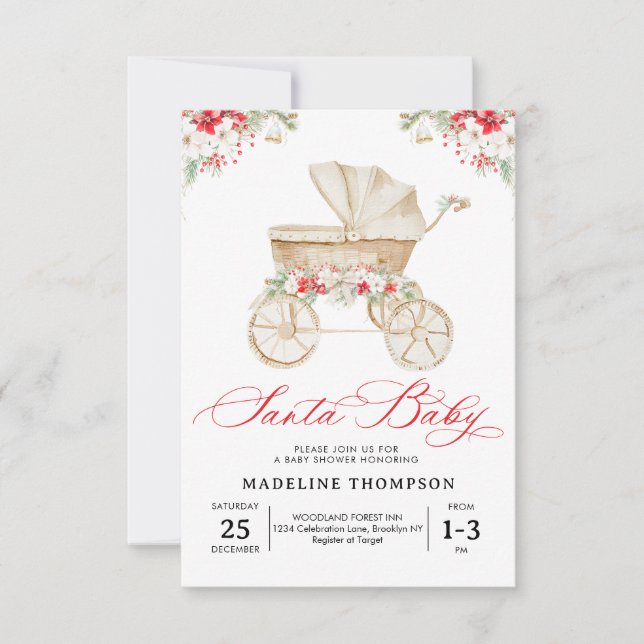 BILLIGT Santa Baby Barnvagn Baby Shower Anteckningskort (Framsida)