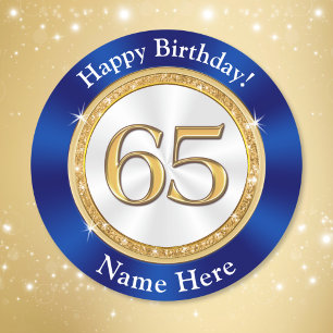 Billigt Sapphire Blue, 65e Birthday Stickers Runt Klistermärke
