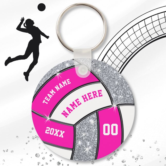 Billigt Silver, Rosa och vita nyckelkedjor i Volle Nyckelring (Pink, Silver and White, Volleyball Favors. Cheap Volleyball Team Gifts. Volleyball Birthday Ideas. )