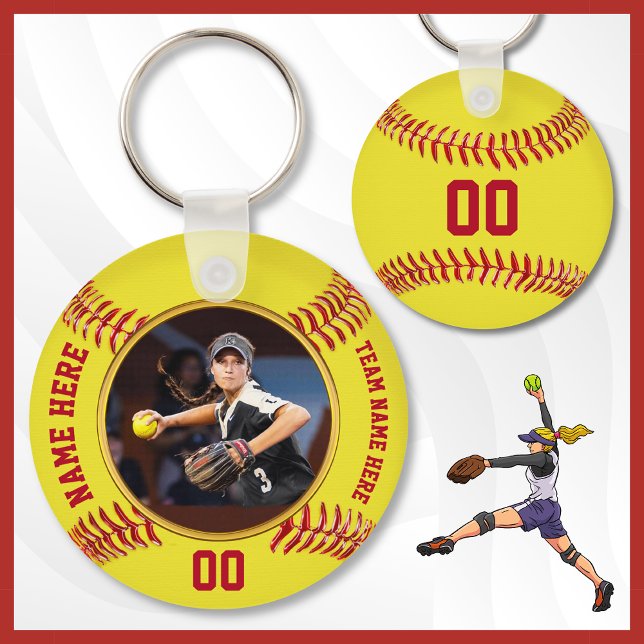 Billigt Softball Gifts for Team, PHOTO, Personlig Nyckelring (Cheap, Softball Team Gifts, for Girls. Personalized Softball Keychains. Softball goodies. Softball.)