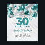 Billigt Teal Grönt Silver Balloon Glitter födelsed Flygblad<br><div class="desc">Modern Glam Teal Grönt Silver Balloon Glitter Gnistra vid födelsedag</div>